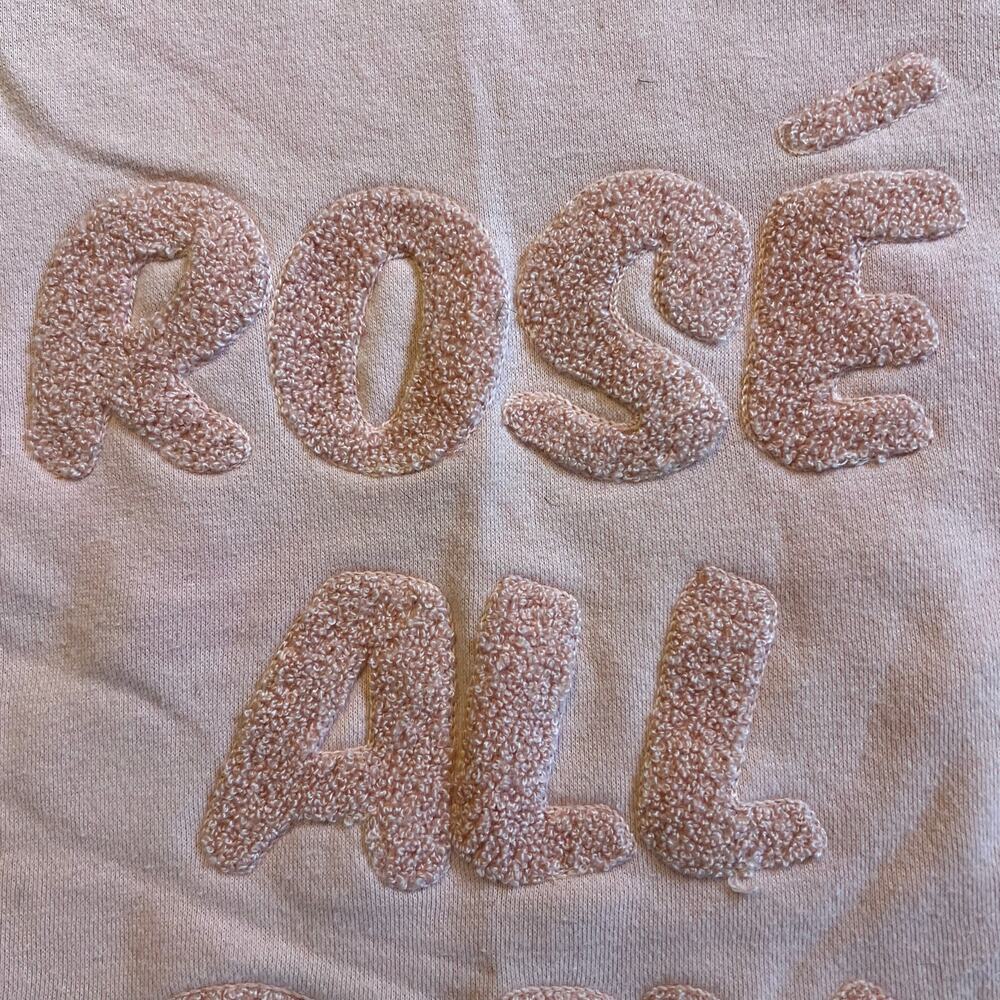 Green Tea Rosé All Day Pink Graphic Sweatshirt Large L Pullover Crewneck Fuzzy - Picture 9 of 9